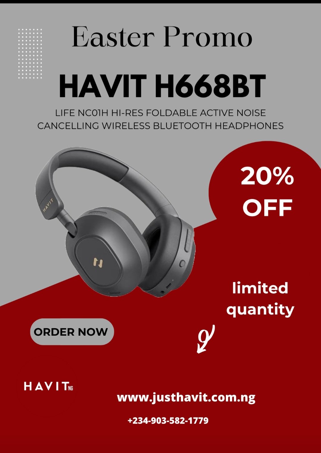 Havit H668BT LIFE NC01H Hi-Res Foldable Active Noise Cancelling Wireless Bluetooth Headphones
