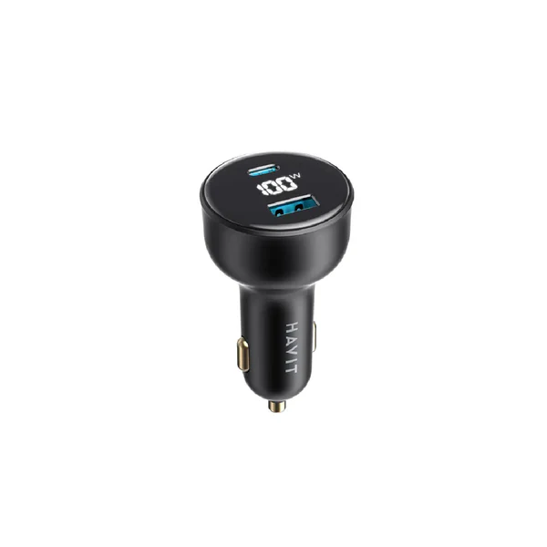 Havit CC100W PD + USB-A Digital Display 100W Fast Car Charger