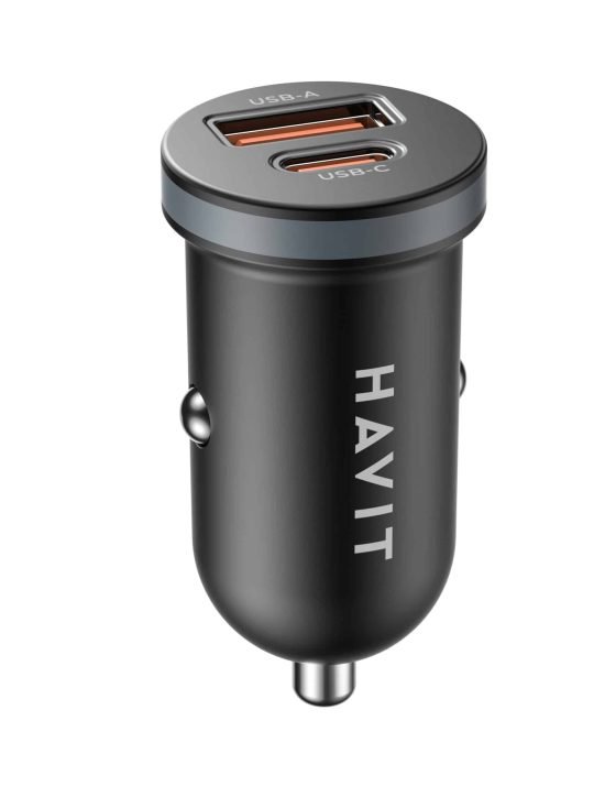 HAVIT CC2043 30W Car Charger – Dual USB & USB-C Fast Charging 