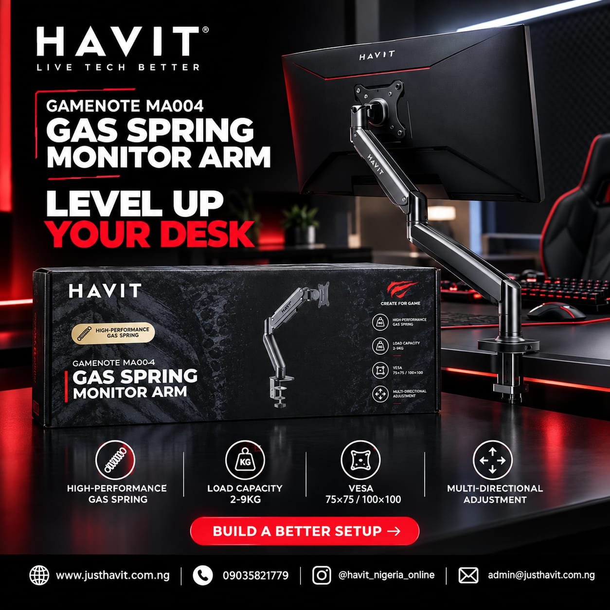 HAVIT Gamenote MA004 Gas Spring Monitor Arm