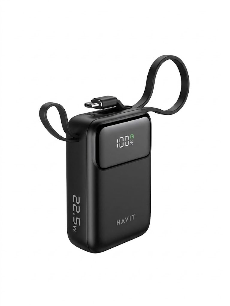 HAVIT PB5266 10,000mAh Power Bank with Display & Built-In Cable