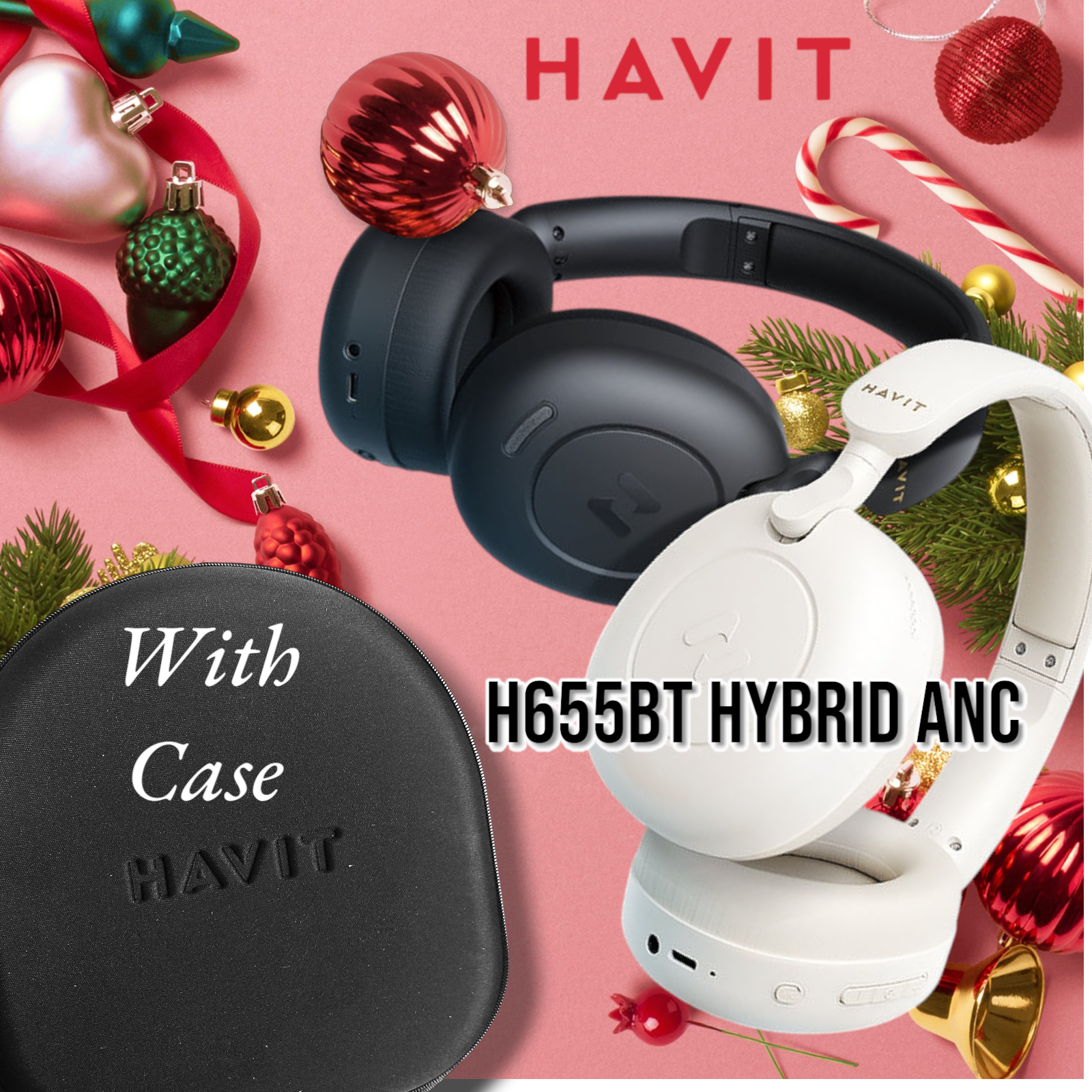 Havit H655BT Hybrid Active Noise Cancelling Wireless Bluetooth Headphone With Option for Carry Case